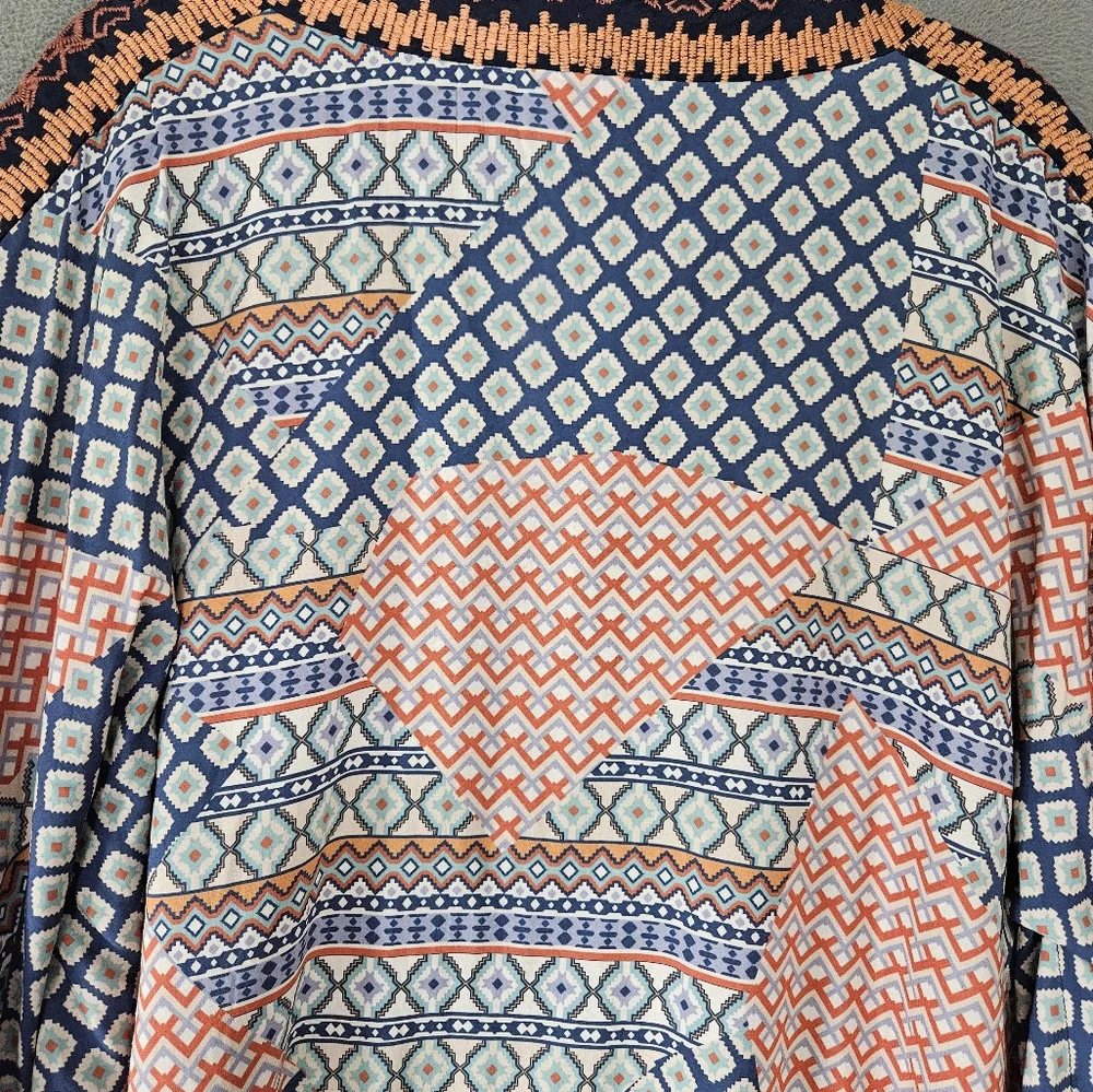 Tolani Collection O/S Kimono Duster Cardigan Boho Open Front Floral & Geometric - Picture 10 of 10